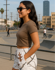 RF Wear Women's Tree Camo Pocket Shorts - Snow - Model Side View