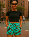 RF Wear Women's Tree Camo Pocket Shorts - Teal - Model Front View