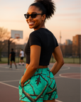 RF Wear Women's Tree Camo Pocket Shorts - Teal - Model Back View