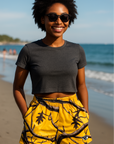 RF Wear Women's Tree Camo Pocket Shorts - Yellow - Model Front View
