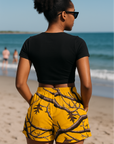 RF Wear Women's Tree Camo Pocket Shorts - Yellow - Model Back View