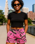 RF Wear Women's Tree Camo Pocket Shorts - Pink - Model Front View