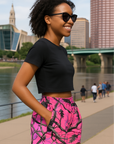 RF Wear Women's Tree Camo Pocket Shorts - Pink - Model Side View
