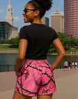 RF Wear Women's Tree Camo Pocket Shorts - Pink - Model Back View