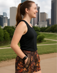 RF Wear Women's Tree Camo Pocket Shorts - Sunset - Model Side View