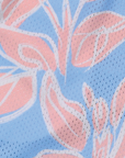 Close-up of RF-Wear Men's Mesh Floral Hawaiian Shorts in Blue/Pink