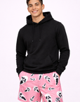 Man wearing a black hoodie and RF-Wear Men's Ghost Faces Shorts in Pink