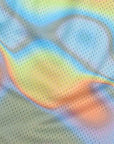 Close-up of RF-Wear Men's Mesh Holographic Shorts in Multicolor