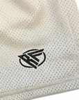 Close-up of RF-Wear Men's Mesh Horror Freddy 2.0 Shorts in White with RF logo