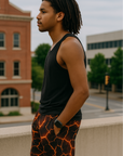 RF Wear Men's Mesh Lava Shorts - Black/Orange - Model Side View
