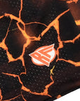 Close-up of RF-Wear Men's Mesh Lava Shorts in Black/Orange with RF logo
