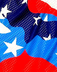 Close-up of RF-Wear Men's Mesh Patriotic Camo Shorts in Red/White/Blue