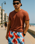 RF Wear Mesh Patriotic Tie Dye Shorts - Red/White/Blue - Model Front View