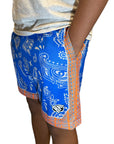 RF Wear Men's Mesh New York Paisley Basketball - Blue/Orange/Black - Model Side View
