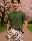 RF Wear Men's Mesh Blossom Shorts - Cream/Pink - Model Front View