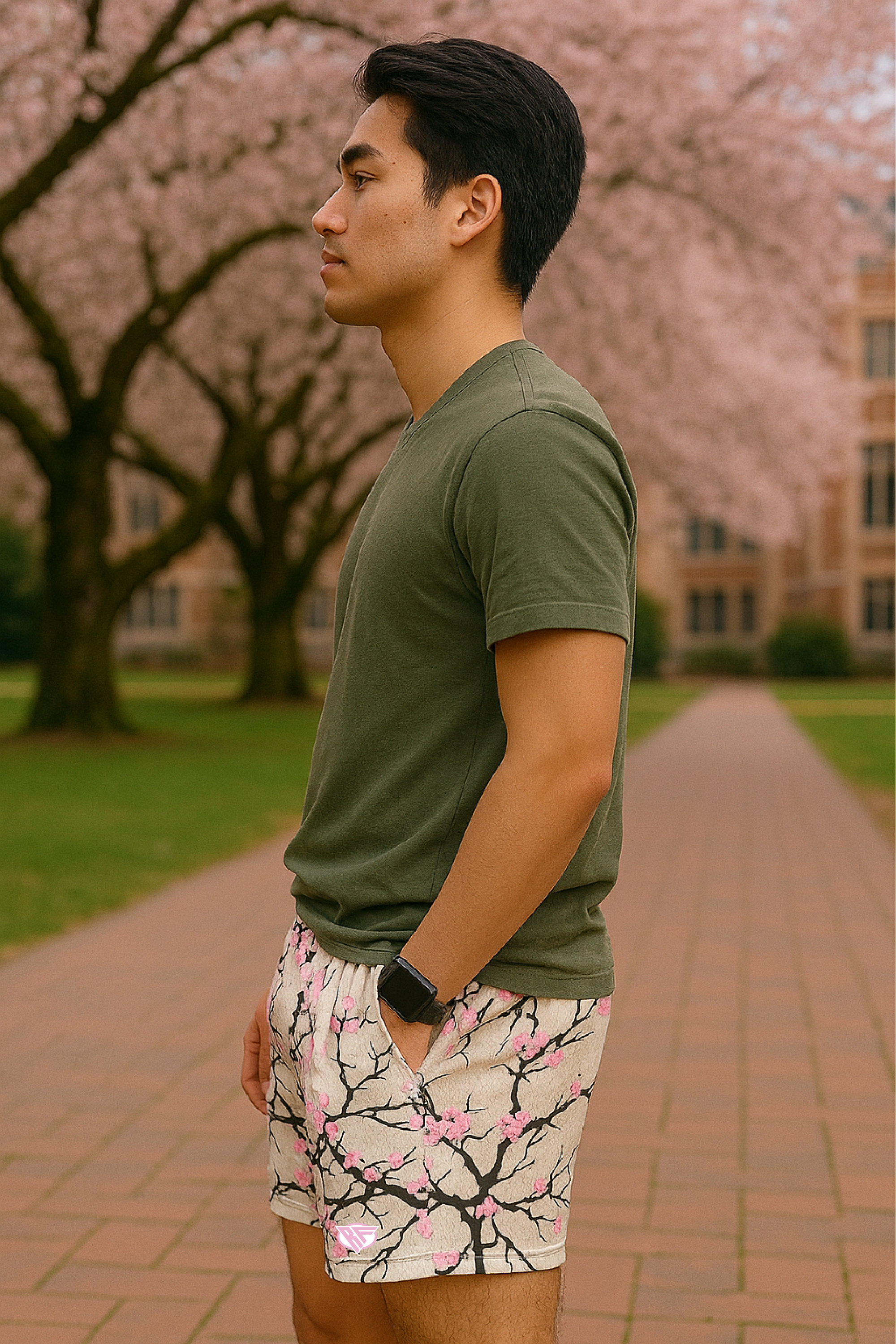 RF Wear Men's Mesh Blossom Shorts - Cream/Pink - Model Side View