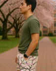 RF Wear Men's Mesh Blossom Shorts - Cream/Pink - Model Side View