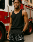 RF Wear Men's Mesh Fire Shorts - Black/White - Model Front View