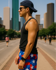 RF Wear Men's Mesh Patriotic Camo Shorts - Red/White/Blue - Side View