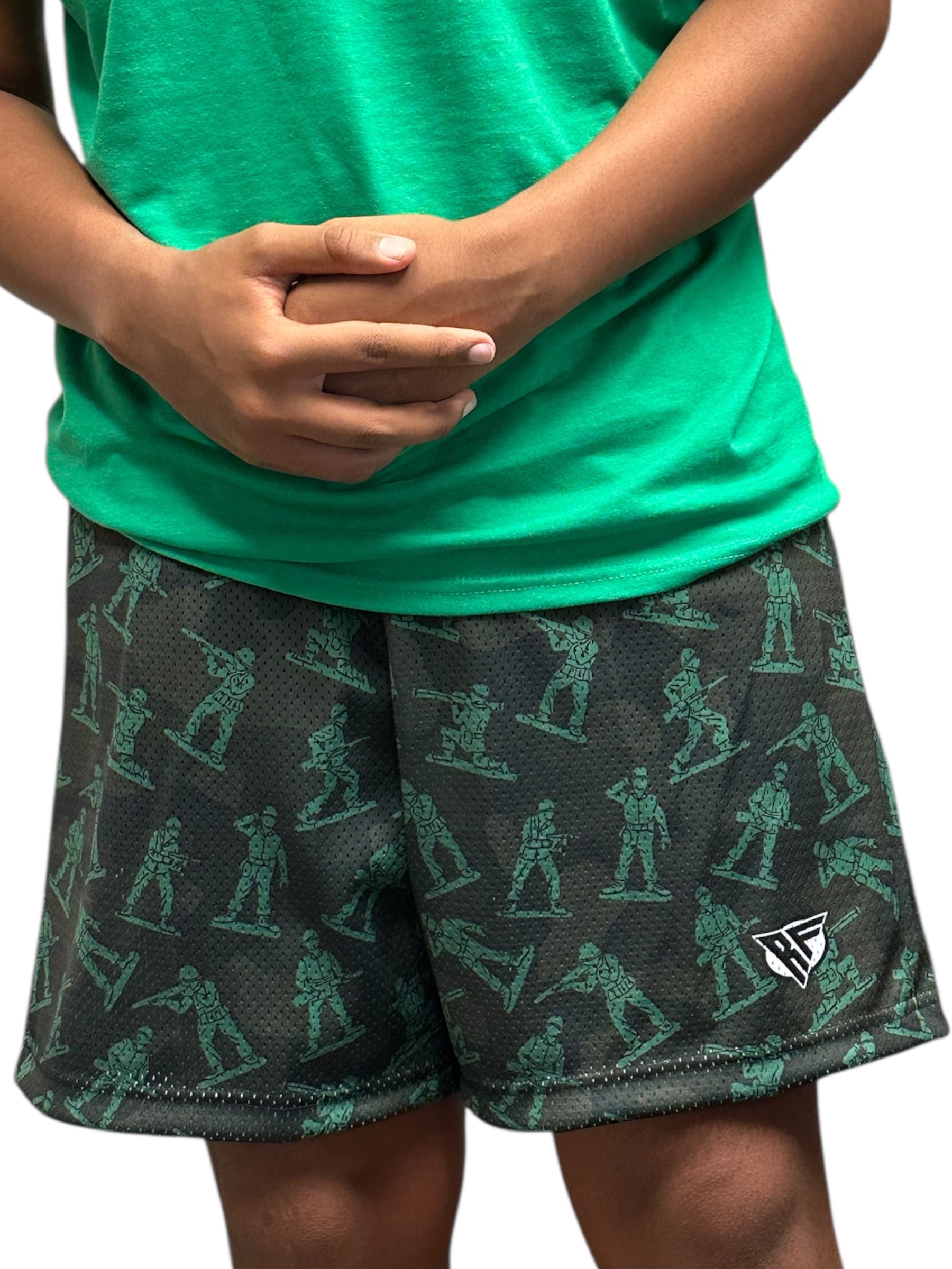 RF Wear Men's Mesh Soldier Shorts - Camo Green - Model Front View