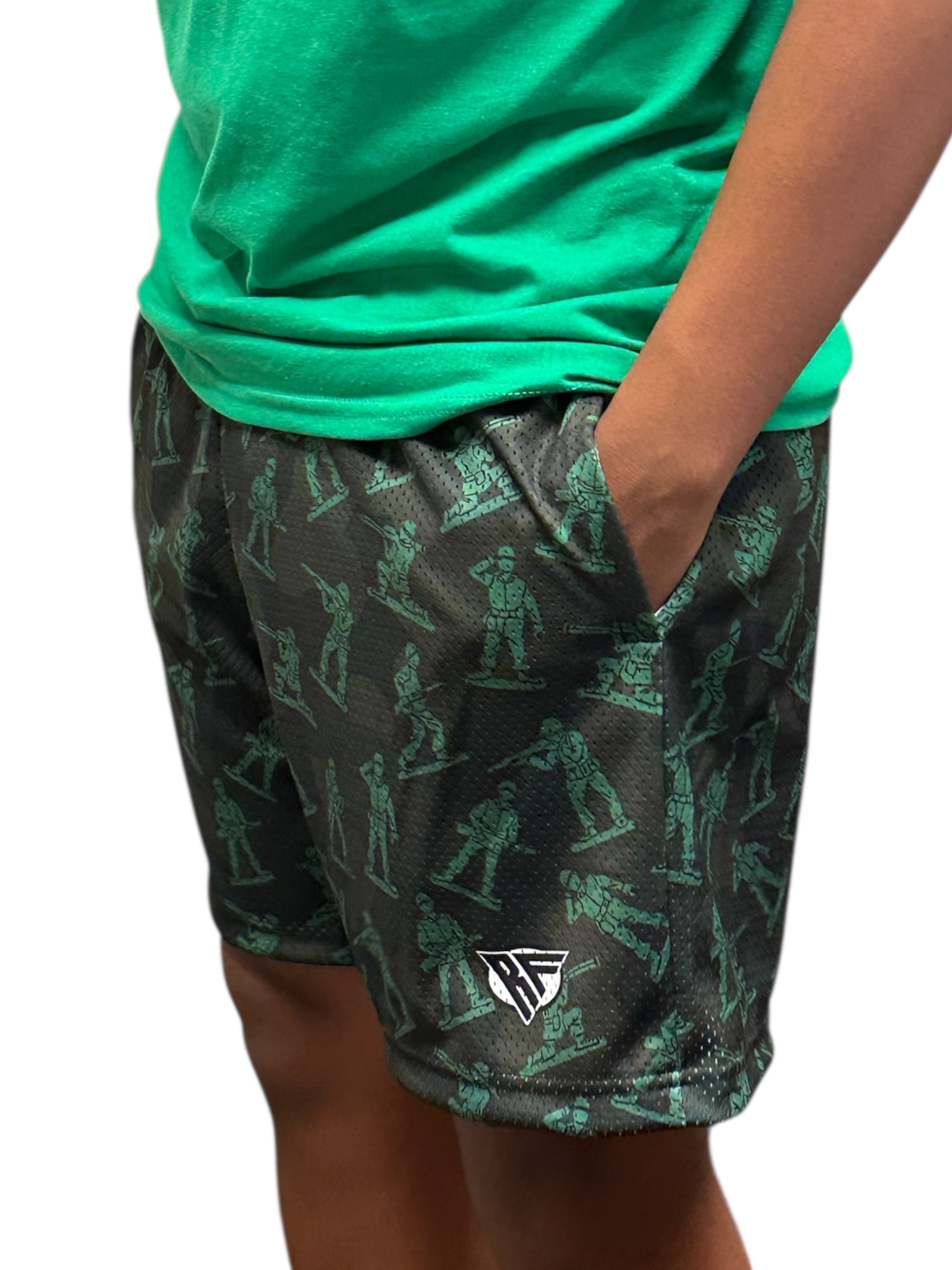 RF Wear Men's Mesh Soldier Shorts - Camo Green - Model Side View