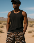 RF Wear Men's Mesh Tiger Camo Shorts - Brown - Model Front View