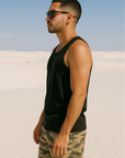 RF Wear Men's Mesh Tiger Camo Shorts - Tan - Model Side View