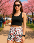 RF Wear Women's Blossom Shorts - White/Burgundy - Model Front View
