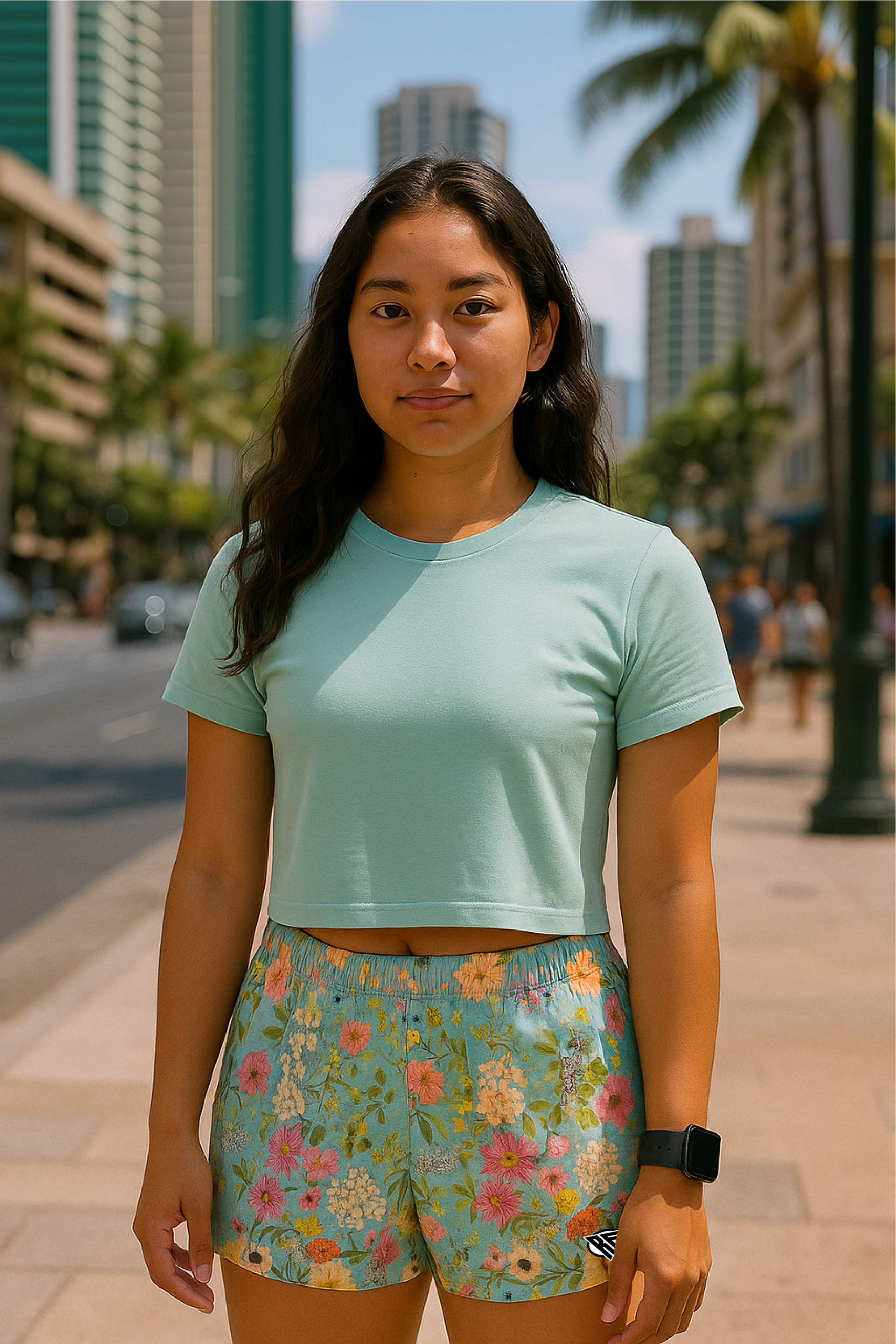 RF Wear Women's Flowy Crop T-Shirt - Mint - Model Front View
