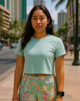 RF Wear Women's Flowy Crop T-Shirt - Mint - Model Front View
