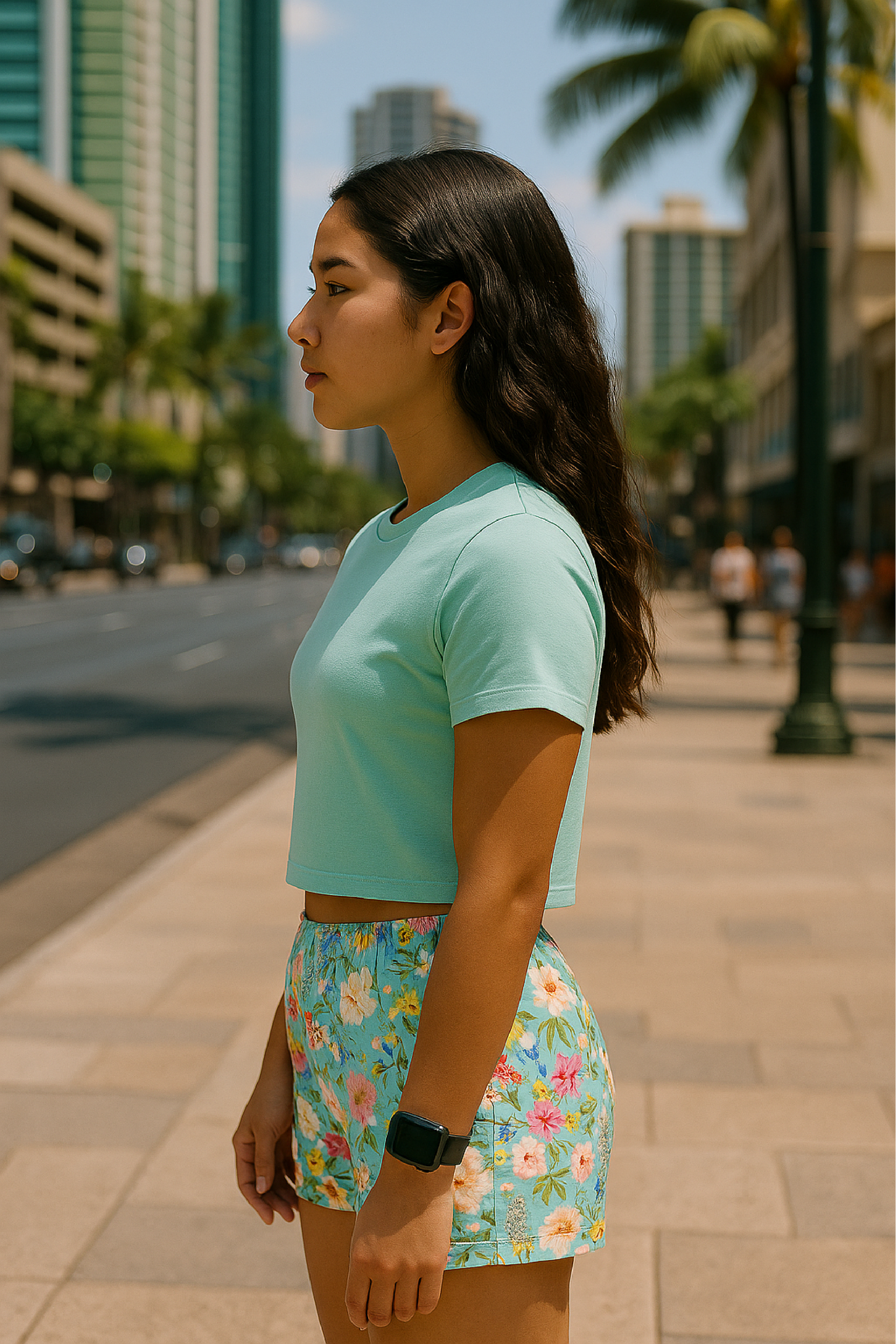 RF Wear Women's Flowy Crop T-Shirt - Mint - Model Side View