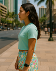 RF Wear Women's Flowy Crop T-Shirt - Mint - Model Side View