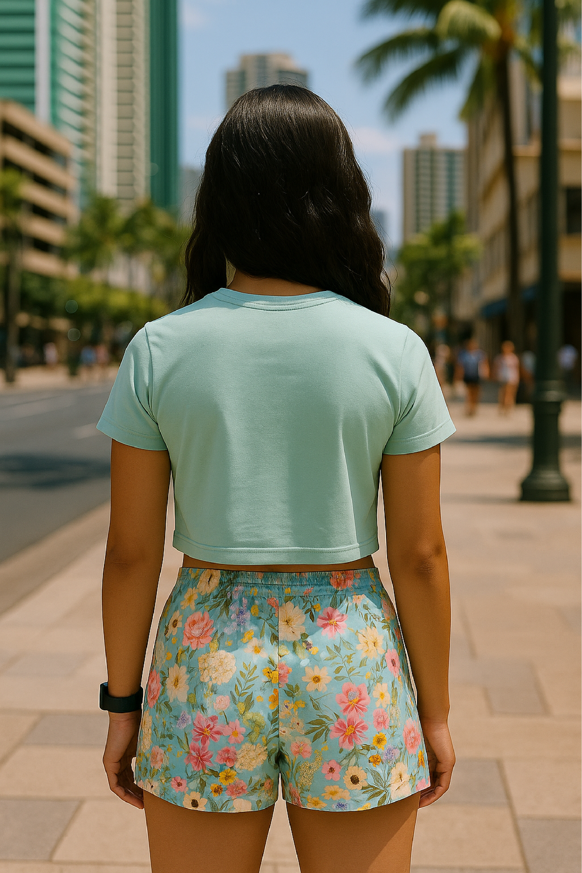 RF Wear Women's Flowy Crop T-Shirt - Mint - Model Back View