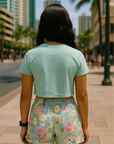RF Wear Women's Flowy Crop T-Shirt - Mint - Model Back View