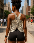 RF Wear Women's Lightweight Crossed-Back Top - Tree Camo - Cream/Grey - Model Back View