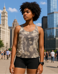 RF Wear Women's Lightweight Crossed-Back Top - Tree Camo - Cream/Grey - Model Front View