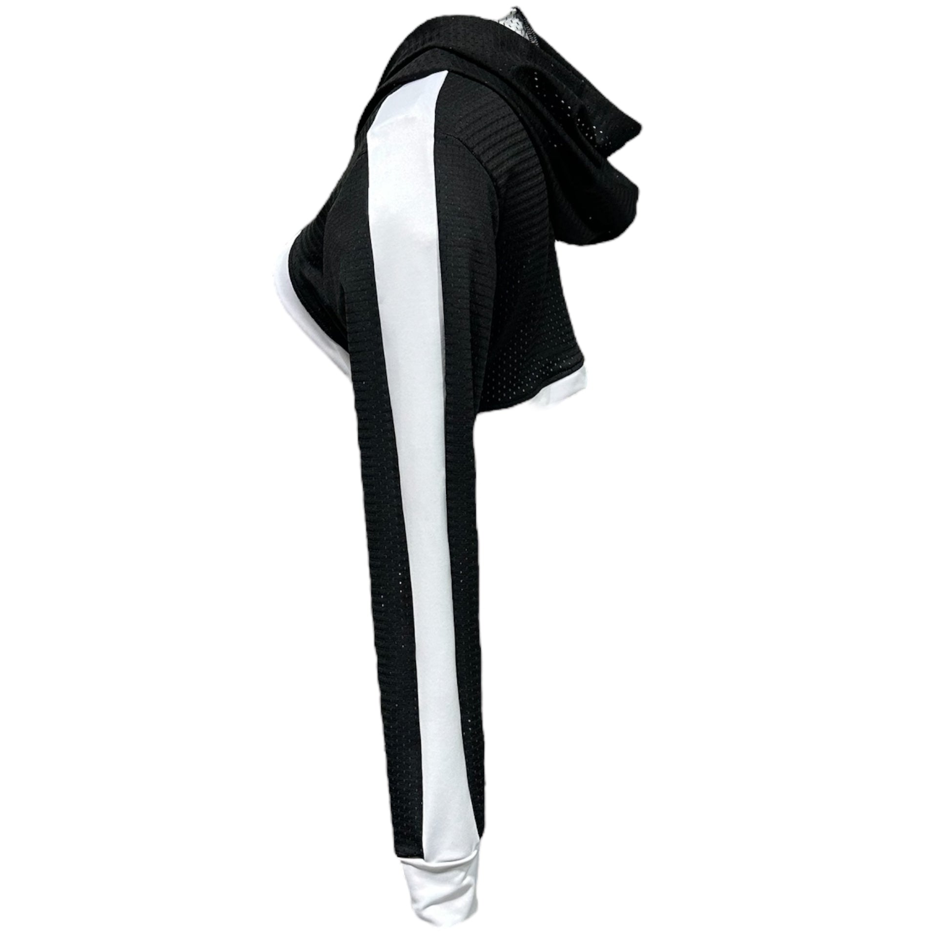 RF Wear Women's Mesh Ultra Crop Hoodie - Black with White Trim - Side