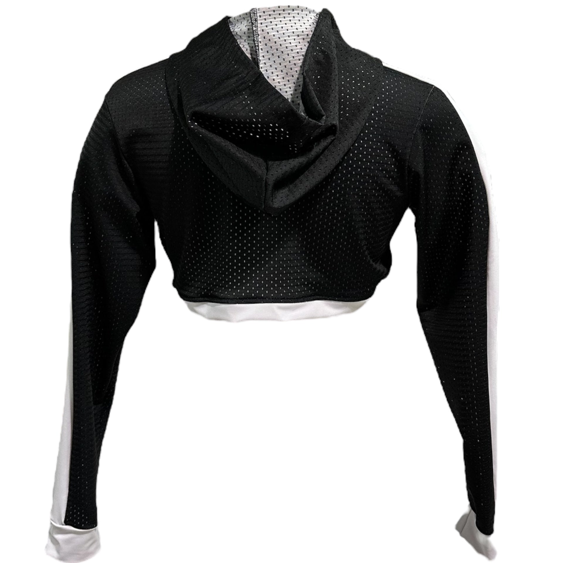 RF Wear Women's Mesh Ultra Crop Hoodie - Black with White Trim - Back