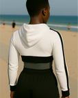 RF Wear Women's Mesh Ultra Crop Hoodie - White with Black Trim - Model Back View