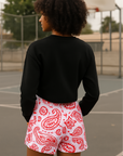 RF Wear Women's Paisley Pocket Shorts - White/Red - Model Back View