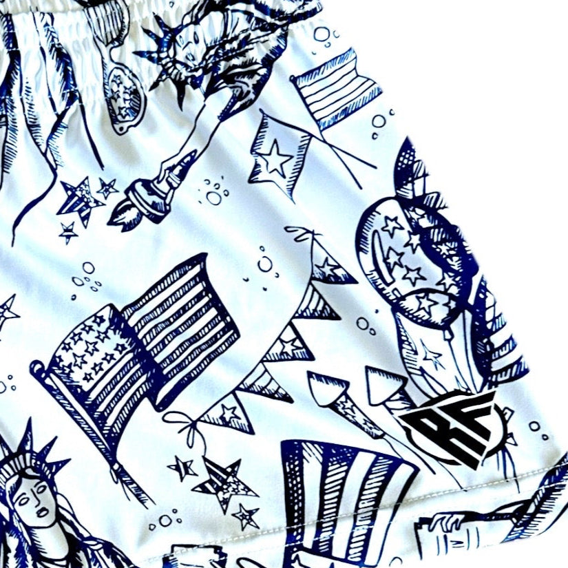 RF Wear Women's Patriotic Porcelain Shorts - white/blue
