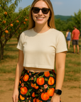 RF Wear Women's Peach Shorts - Orange/Black - Model Front View
