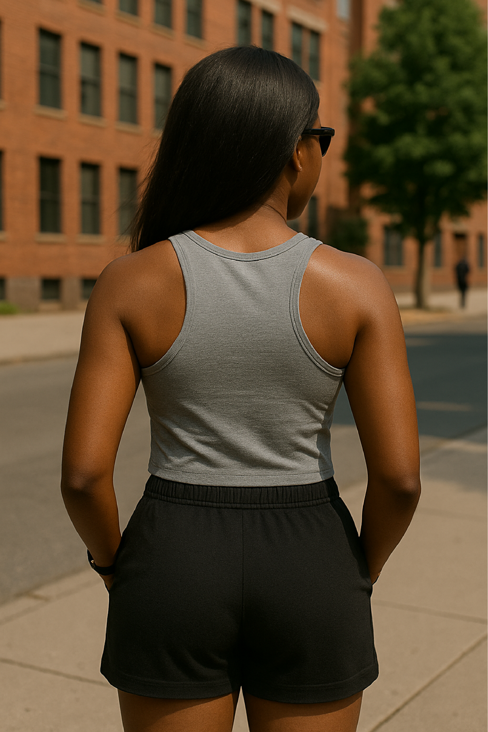 RF Wear Women's Pocket Solid Color Shorts - Black- Model Back View