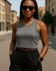 RF Wear Women's Pocket Solid Color Shorts - Black- Model Front View