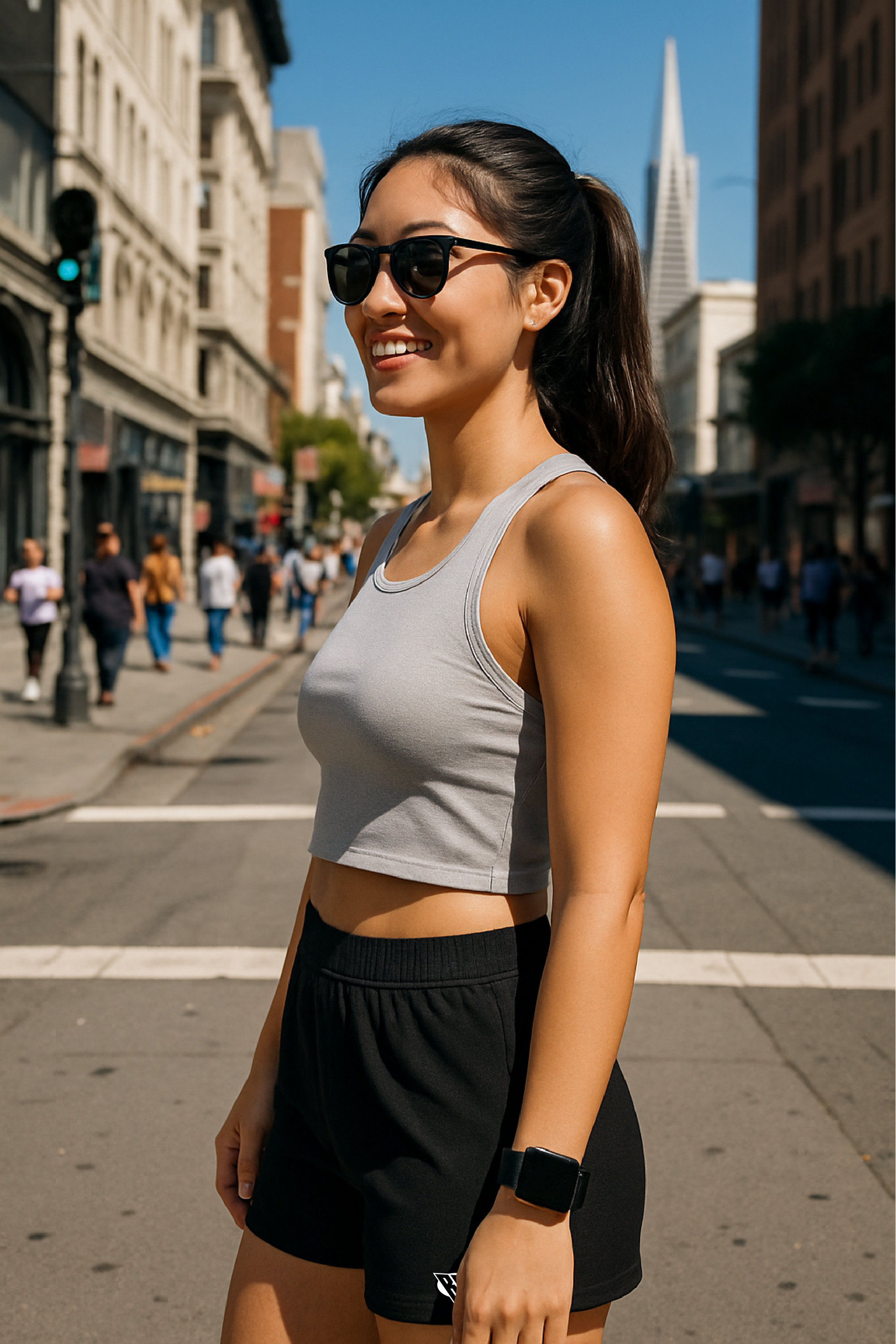 RF Wear Women's Solid Color Shorts - Black - Model Side View