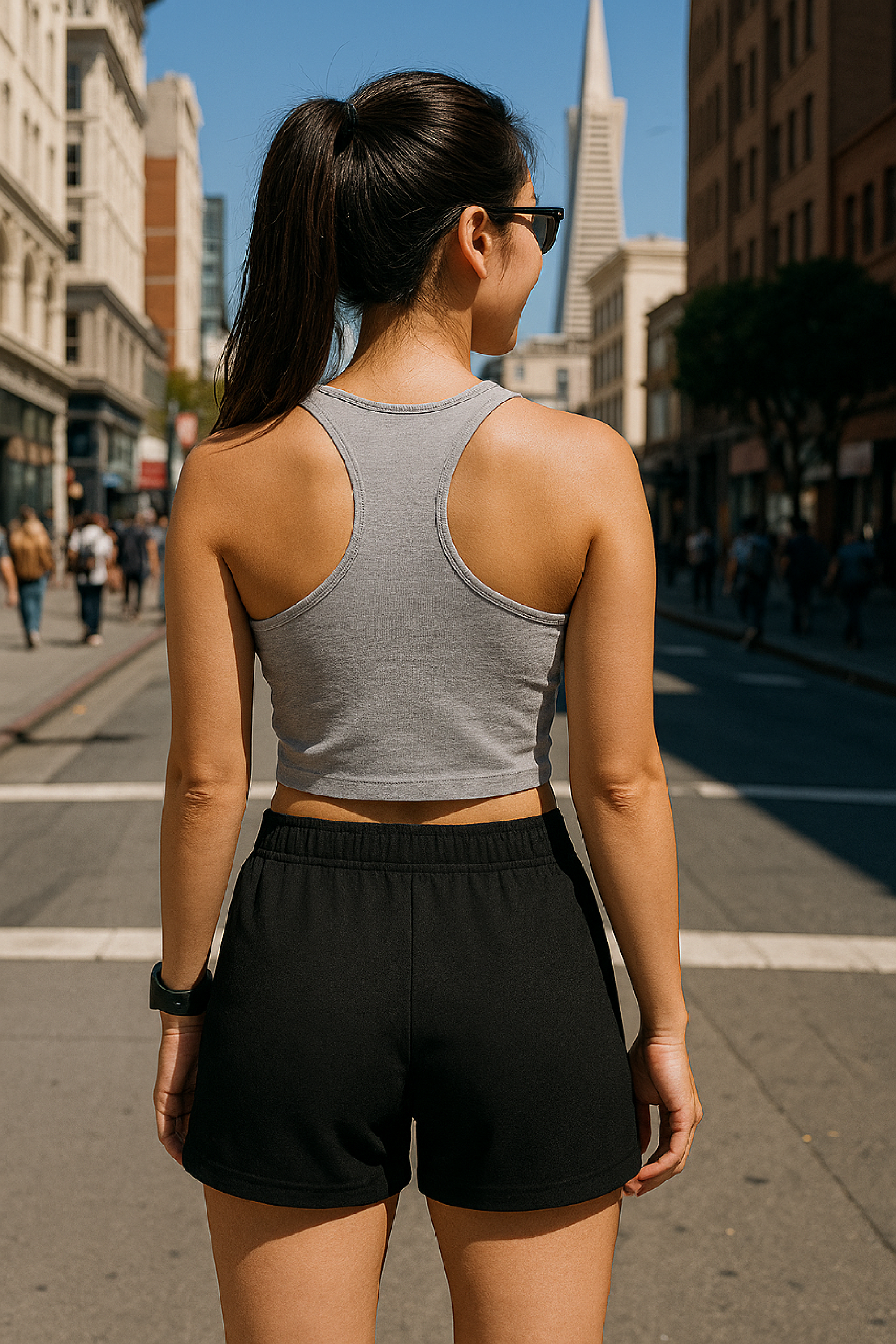 RF Wear Women's Solid Color Shorts - Black - Model Back View