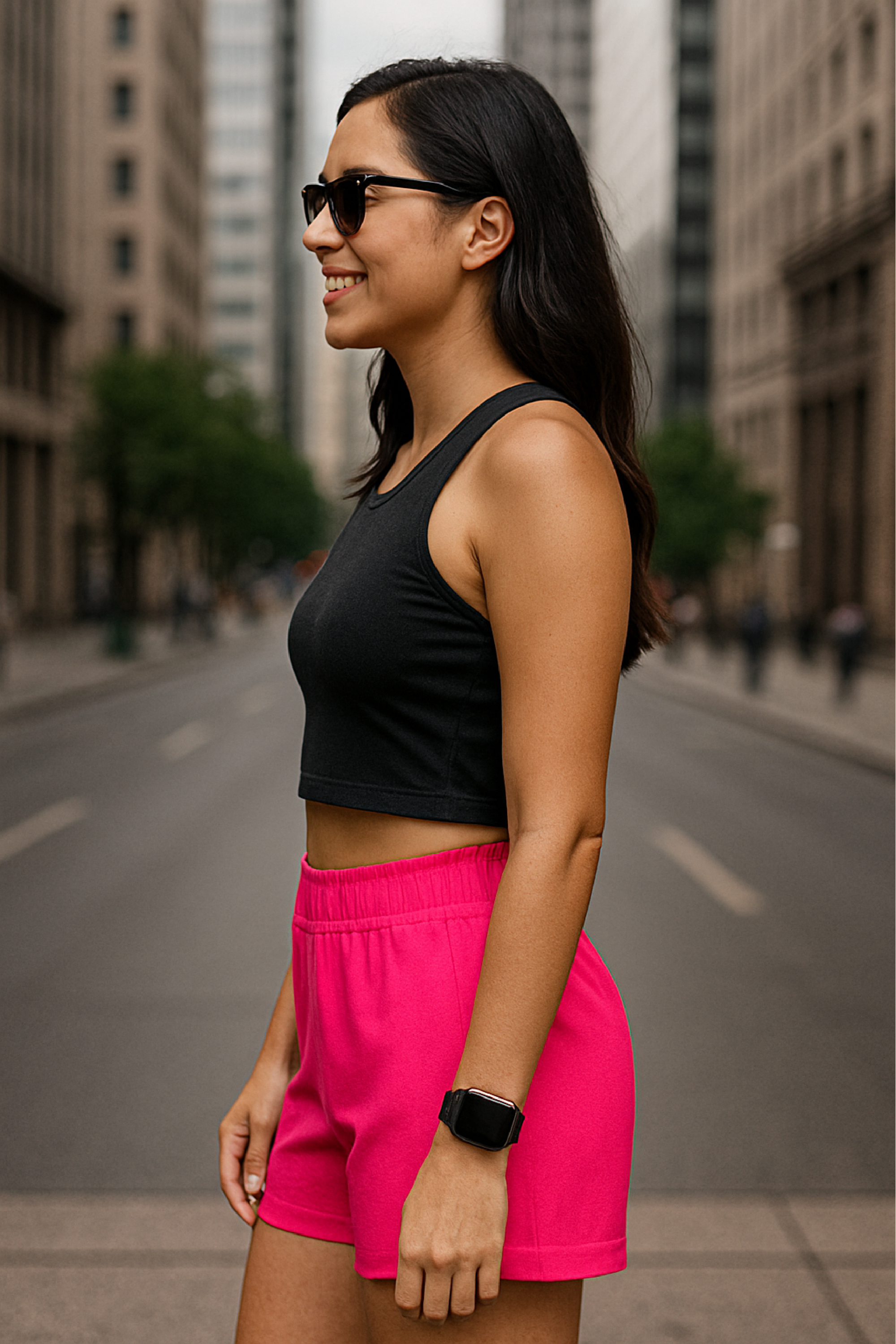 RF Wear Women's Solid Color Shorts - Fuchsia - Model Side View