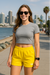 RF Wear Women's Solid Color Shorts - Yellow - Model Front View