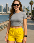 RF Wear Women's Solid Color Shorts - Yellow - Model Front View