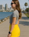 RF Wear Women's Solid Color Shorts - Yellow - Model Side View